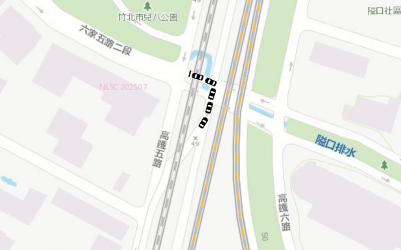 興隆大橋北端竹北市高鐵五路與六家五路二段路口       延長禁止左轉時段