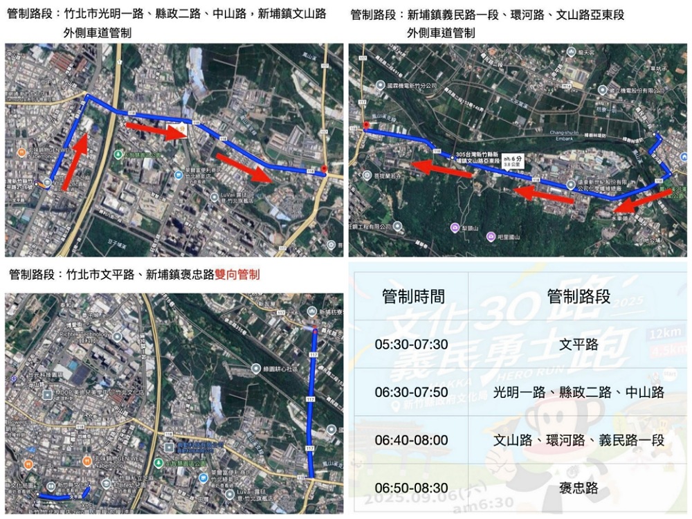 「文化30．義民勇士路跑」9月6日登場            完整交通管制資訊一次看
