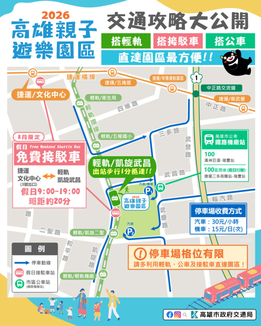 親子放電新景點8/8登場 交通攻略大公開 搭輕軌、公車、接駁車輕鬆玩高雄親子遊樂園區