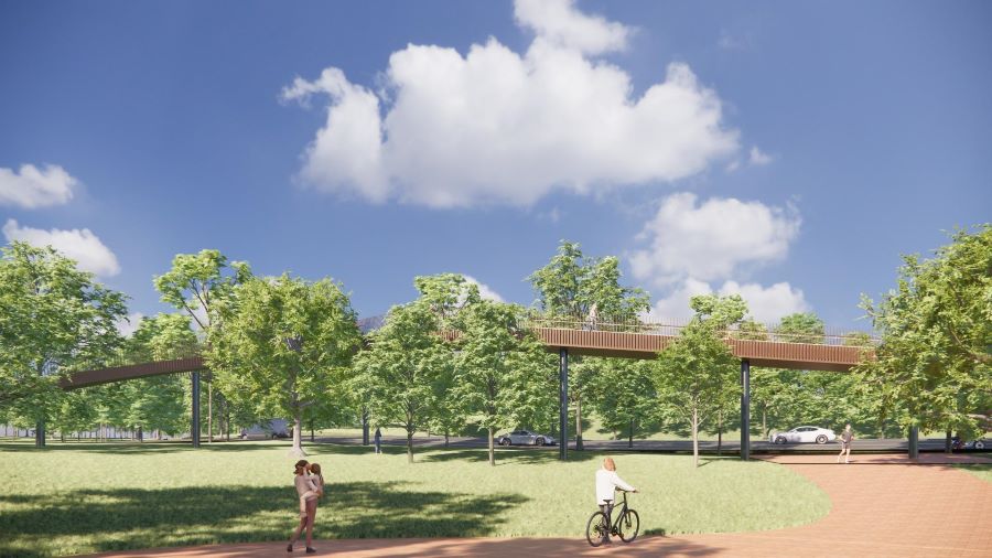 澄清湖人行天橋融合景觀、隱於樹林 高市新工處：避開車流、保障行人安全、完善綠廊步行系統