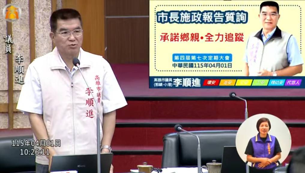 高雄市議員李順進議會質詢：南高雄不能被邊緣化　重大建設要到位、產業要被支持